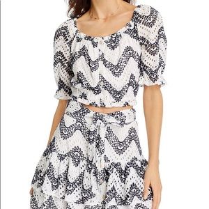 AQUA Puff-sleeve Eyelet Crop Top